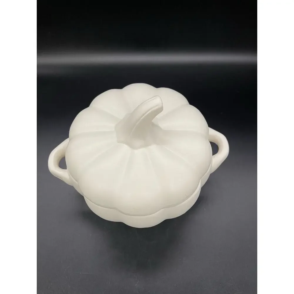 White Pumpkin Candy / Snack Ceramic Bowl with Lid 5.75